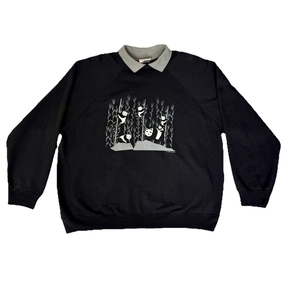 Vintage 1990 Brindar Design Panda Collared Sweatshirt XXL Made in USA